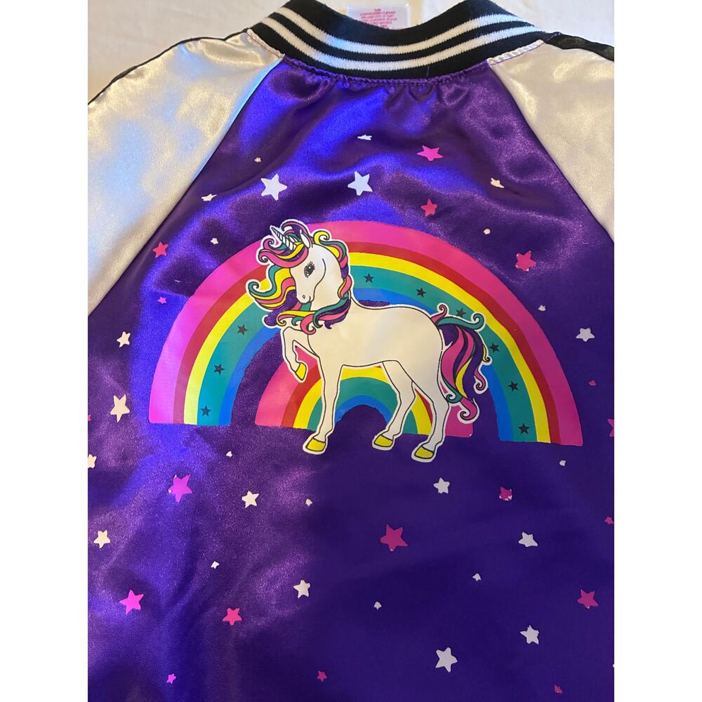 Girls Unicorn Rainbow Bomber Jacket Size 7 Satin Purple Garanimals 365 Kids Zip
